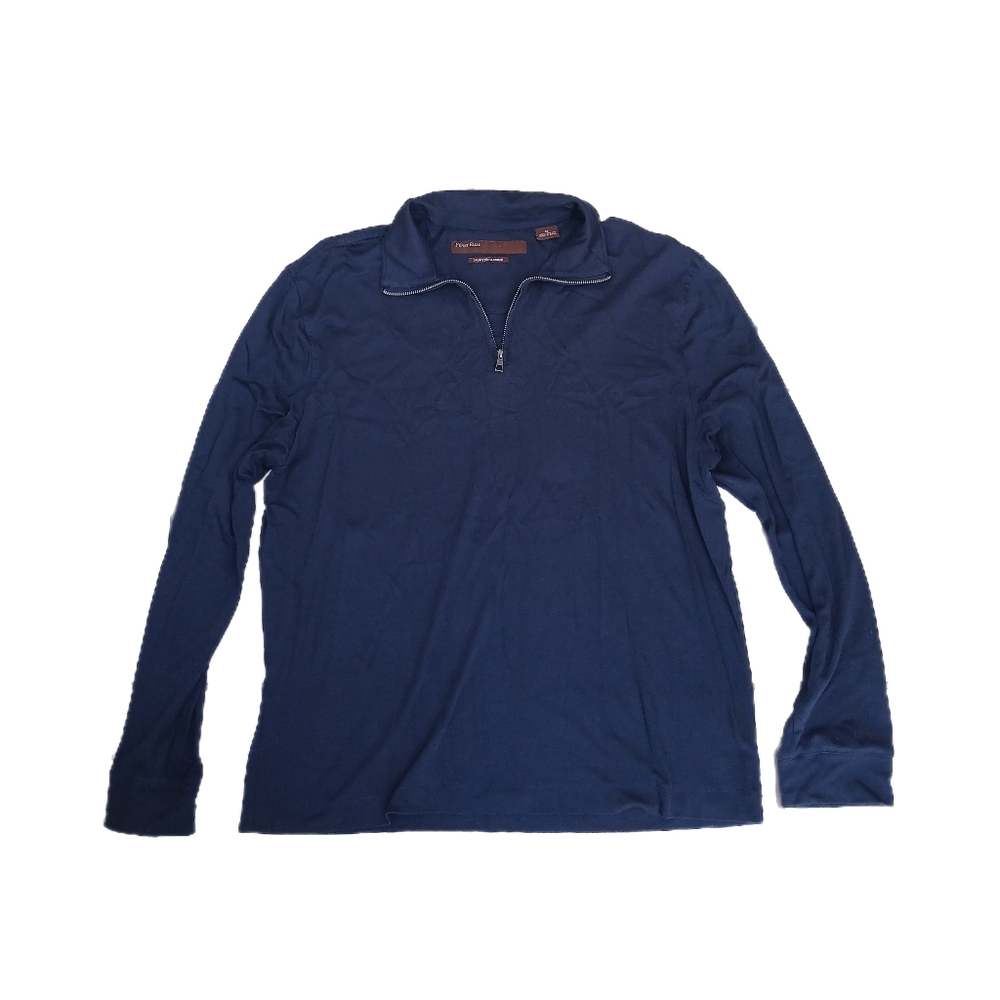 Perry Ellis Men's Navy Quarter Zip Up Long Sleeve Shirt